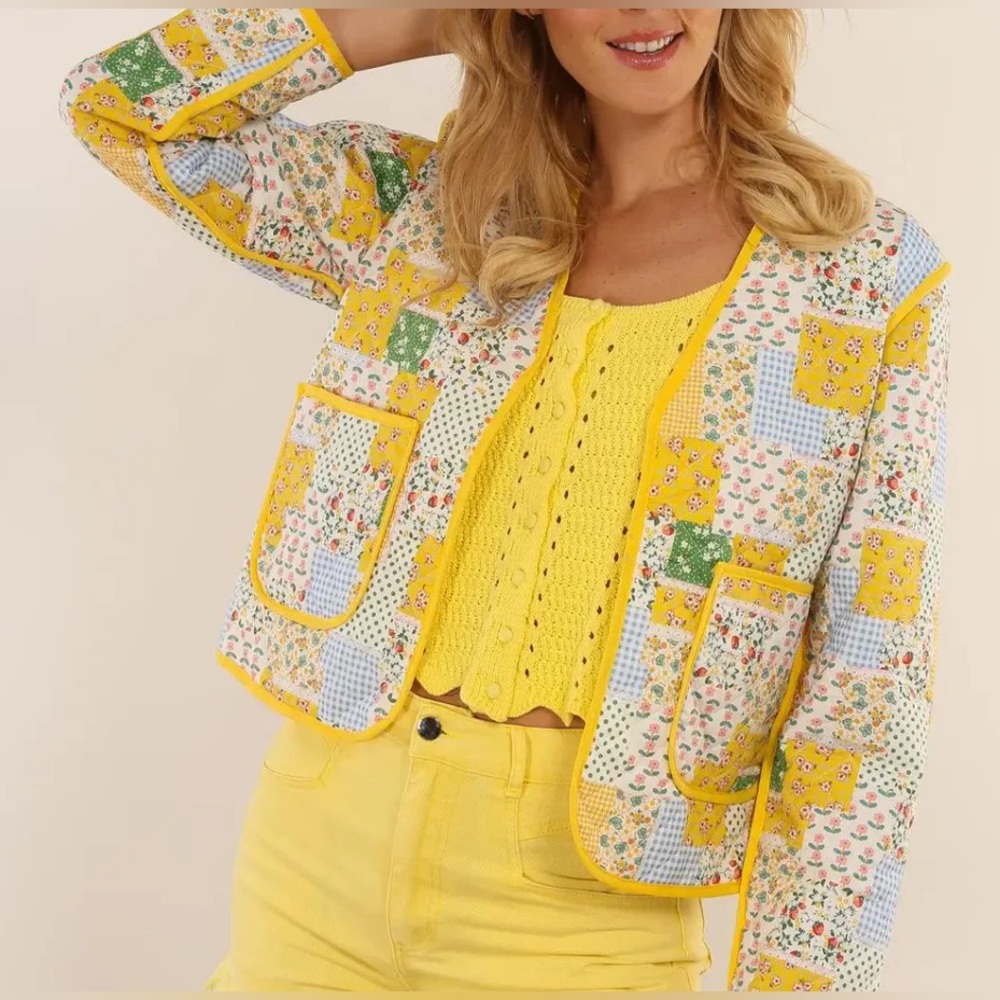 🆕 Daphnea Paris Sunshine Quilted Patchwork Cropped Jacket Cottagecore Colorful